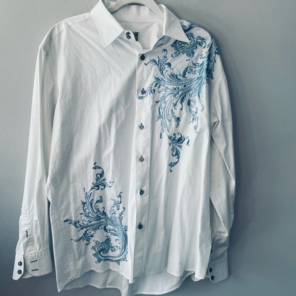 Men’s Empra White Button Down w/ Blue Embroidery sz XL - Picture 8 of 10